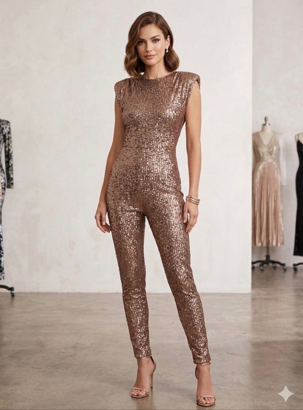 Champagne Sequin Embellished Jumpsuit